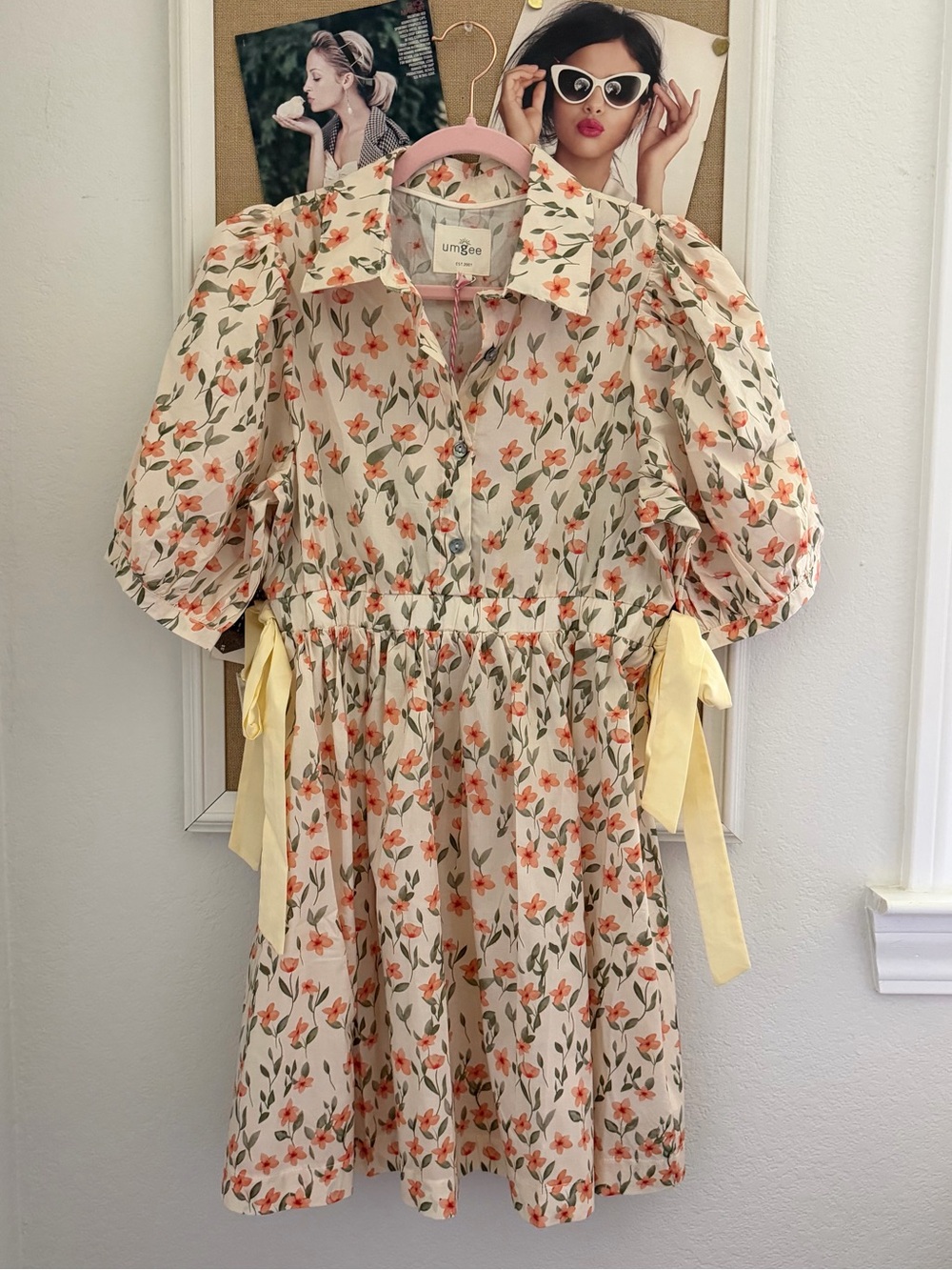 Umgee Cream Floral Button-Front Dress with Orange Blooms